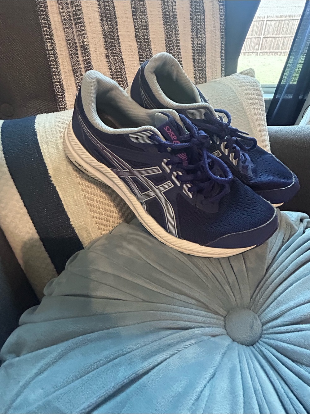 ASICS Women's Dark Blue Mesh Lace-Up Running Shoes